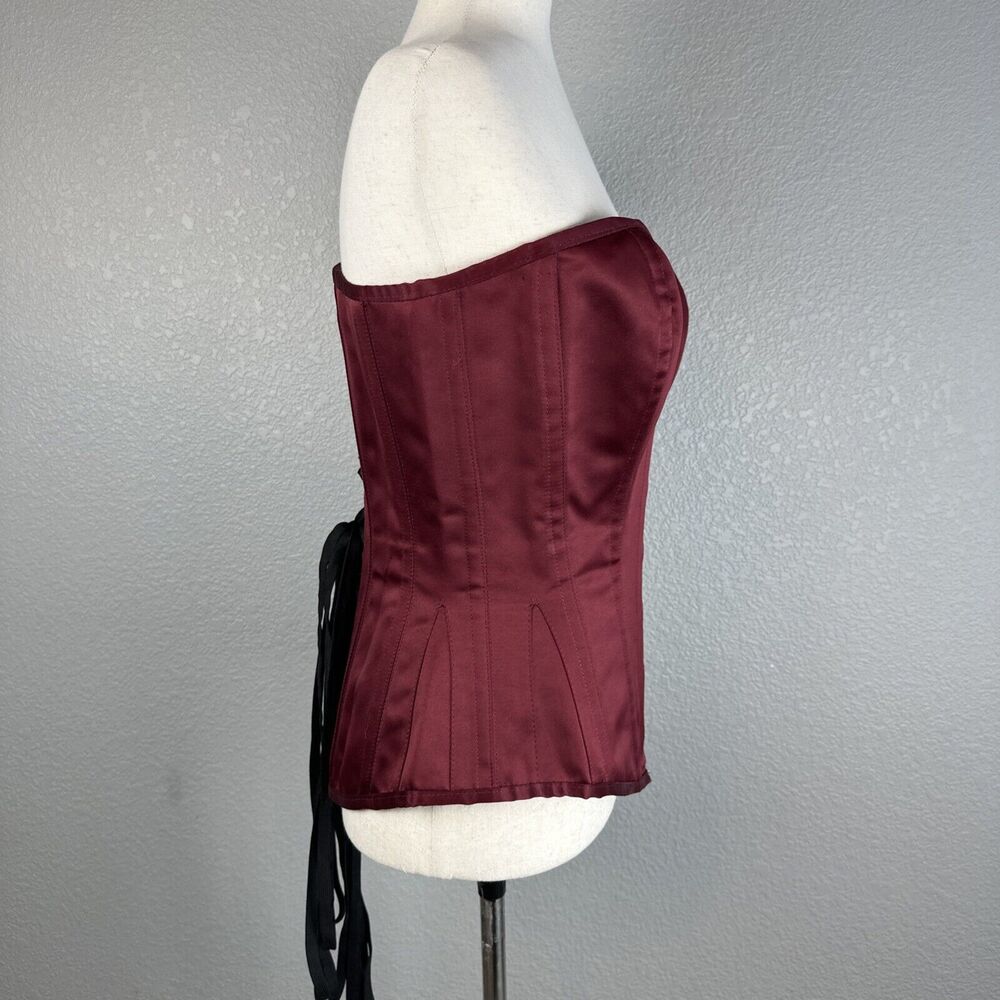 Strapless Burgundy Satin Corset Top - Picture 3 of 9